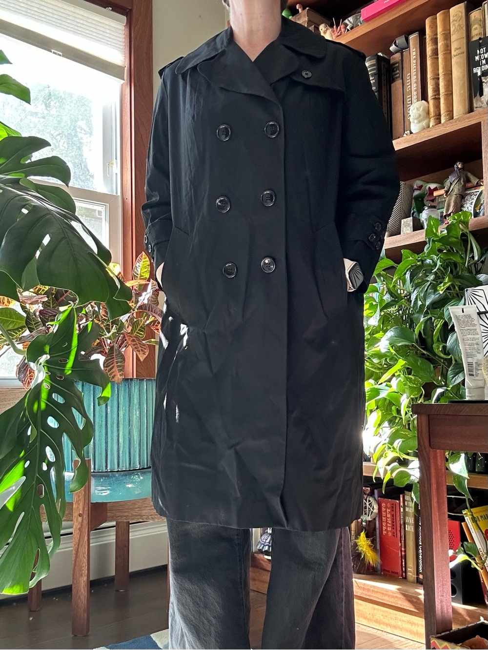 Vintage Black Double-Breasted Women’s Trench Coat